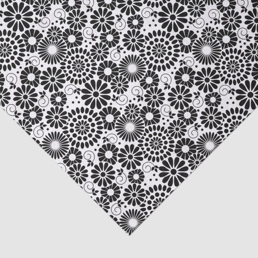 Retro Black and White Chic Folk Flowers Pattern 薄葉紙 (詳細)