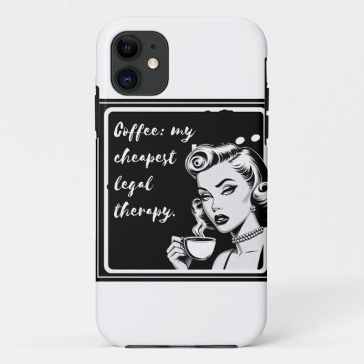 Retro black and white design with the phrase “Coff Case-Mate iPhoneケース (裏面)