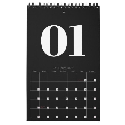 Retro Black and White No Photo 2026 カレンダー (1月 2027)