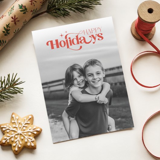 Retro Black and White Photo Children Christmas シーズンカード