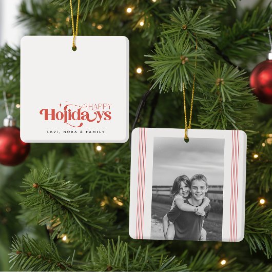 Retro Black and White Sibling Christmas Holiday セラミックオーナメント