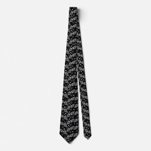 Retro Black and White Vines Folk Floral Pattern  ネクタイ (正面)