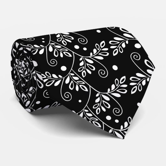 Retro Black and White Vines Folk Floral Pattern  ネクタイ (ロール)