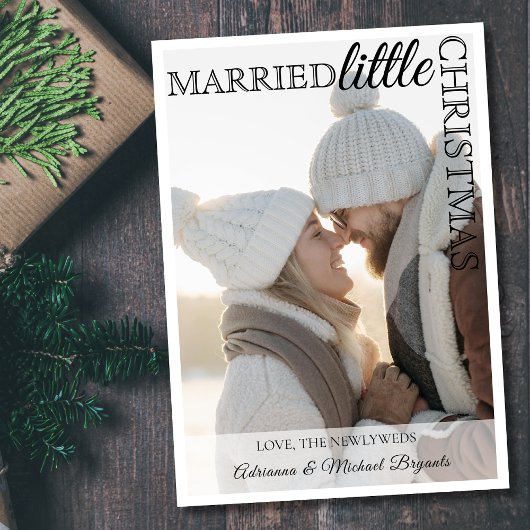 Retro Black Calligraphy Married Little Christmas シーズンカード