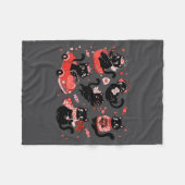 Retro Black Cat Heart Valentines Day Cute Kitten L フリースブランケット (正面(横))