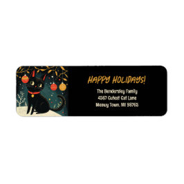 Retro Black Cat Holiday Fun Return Address Labels ラベル