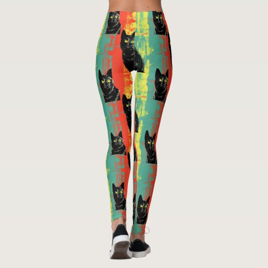 Retro Black Cat Pattern Leggings レギンス (裏面)