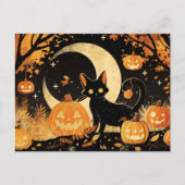 Retro Black Cat with Jack-o’-Lanterns シーズンポストカード (正面)