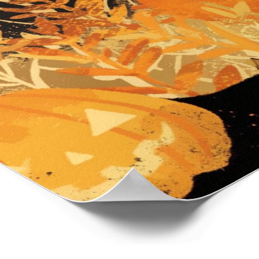 Retro Black Cat with Jack-o’-Lanterns ポスター (角)