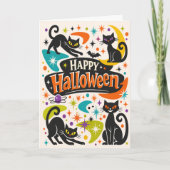 Retro Black Cats Halloween カード (正面)