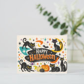 Retro Black Cats Halloween シーズンポストカード (スタンド正面)