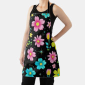 Retro Black colorful Flowers Pattern Birthday part エプロン (インサイチュ)