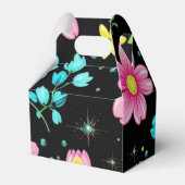 Retro Black colorful Flowers Pattern Birthday part フェイバーボックス (裏面サイド)