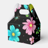 Retro Black colorful Flowers Pattern Birthday part フェイバーボックス (正面サイド)