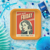 Retro Black Friday Pop Art Pin-Up Girl ペーパープレート (パーティー)