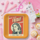 Retro Black Friday Pop Art Pin-Up Girl ペーパープレート (パーティー)