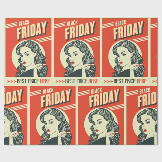 Retro Black Friday Pop Art Pin-Up Girl ラッピングペーパー (フラット)