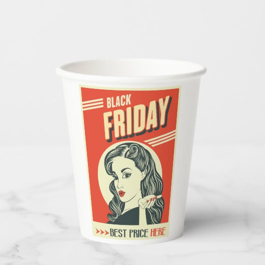 Retro Black Friday Pop Art Pin-Up Girl 紙コップ (正面)