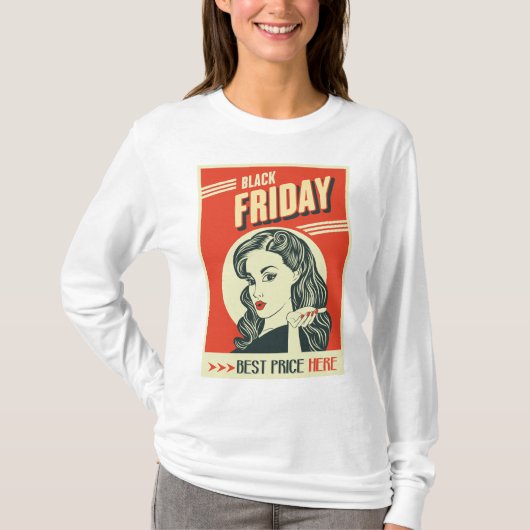 Retro Black Friday Pop Art Pin-Up Girl Tシャツ (正面)