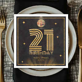 Retro Black Gold Disco Ball Party 21st Birthday スタンダードカクテルナプキン