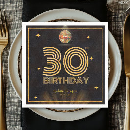 Retro Black Gold Disco Ball Party 30th Birthday スタンダードカクテルナプキン