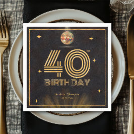 Retro Black Gold Disco Ball Party 40th Birthday スタンダードカクテルナプキン