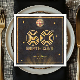 Retro Black Gold Disco Ball Party 60th Birthday スタンダードカクテルナプキン