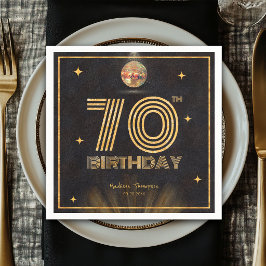 Retro Black Gold Disco Ball Party 70th Birthday スタンダードカクテルナプキン