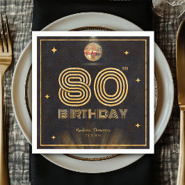 Retro Black Gold Disco Ball Party 80th Birthday スタンダードカクテルナプキン