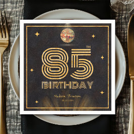 Retro Black Gold Disco Ball Party 85th Birthday スタンダードカクテルナプキン