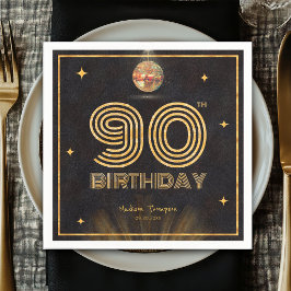 Retro Black Gold Disco Ball Party 90th Birthday スタンダードカクテルナプキン
