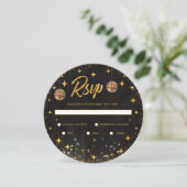 Retro Black Gold Glitter Disco Ball Wedding RSVP (スタンド正面)