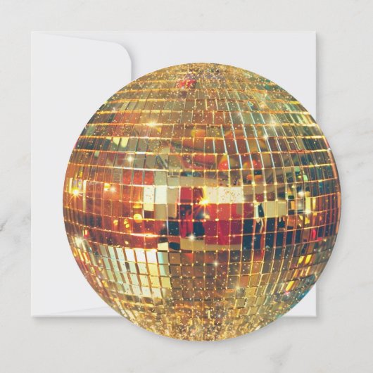 Retro Black Gold Glitter Disco Ball Wedding RSVP (裏面)