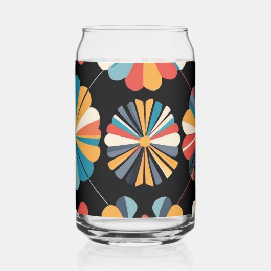 Retro Black Rainbow geometric Flowers Pattern  ガラス缶 (裏面)