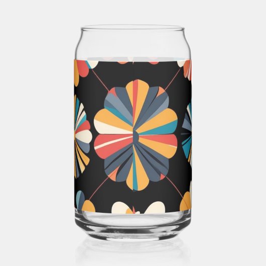 Retro Black Rainbow geometric Flowers Pattern  ガラス缶 (右)