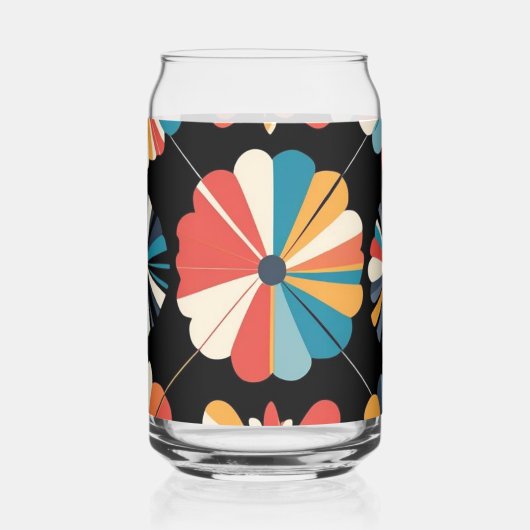 Retro Black Rainbow geometric Flowers Pattern  ガラス缶 (左)