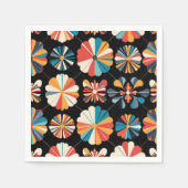 Retro Black Rainbow geometric Flowers Pattern  スタンダードカクテルナプキン (正面)