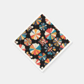 Retro Black Rainbow geometric Flowers Pattern  スタンダードカクテルナプキン (角)