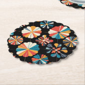 Retro Black Rainbow geometric Flowers Pattern  ペーパーコースター (アングル)