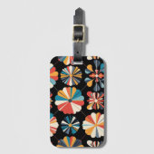 Retro Black Rainbow geometric Flowers Pattern  ラゲッジタグ (正面縦)
