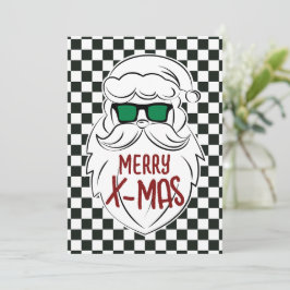 Retro Black White Checkered Santa Claus Christmas  シーズンカード