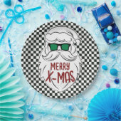 Retro Black White Checkered Santa Claus Christmas ペーパープレート (パーティー)