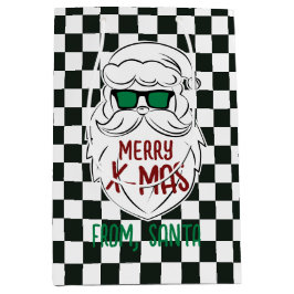 Retro Black White Checkered Santa Claus Christmas  ミディアムペーパーバッグ