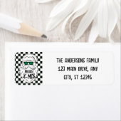 Retro Black White Checkered Santa Claus Christmas ラベル (インサイチュ)