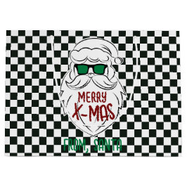 Retro Black White Checkered Santa Claus Christmas  ラージペーパーバッグ