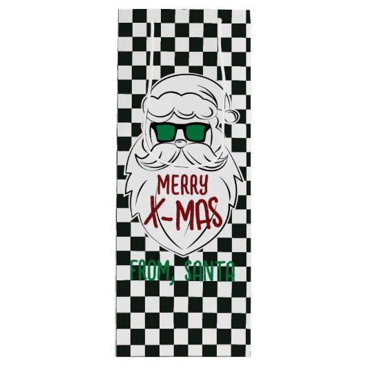 Retro Black White Checkered Santa Claus Christmas  ワインギフトバッグ (正面)
