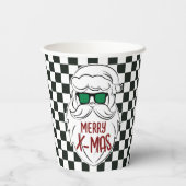 Retro Black White Checkered Santa Claus Christmas 紙コップ (裏面)