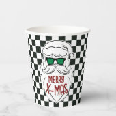 Retro Black White Checkered Santa Claus Christmas 紙コップ (正面)