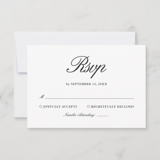 Retro Black & White Elegant Wedding 出欠カード (正面)