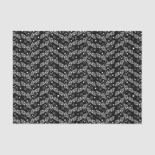 Retro black white floral Tie 薄葉紙 (正面)